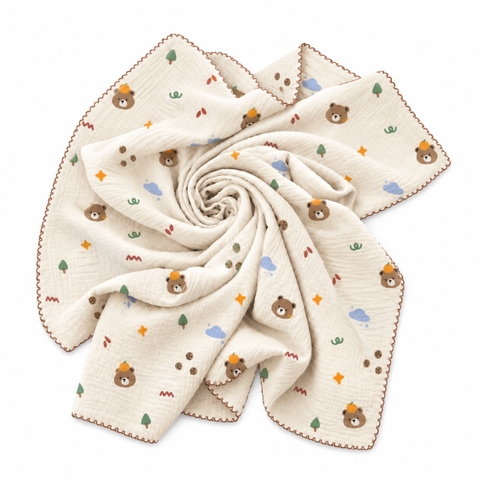 KID & BABY - Muslin Blanket in Bear With Tangerine