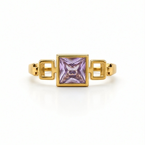 ROUGE - 18K Gold Plated Square Lilac Stone Ring