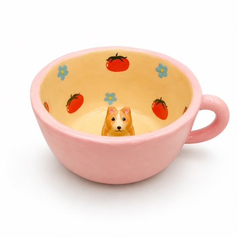 LINDO CRAFTS - Pink Mug With Tomato & Shiba Inside