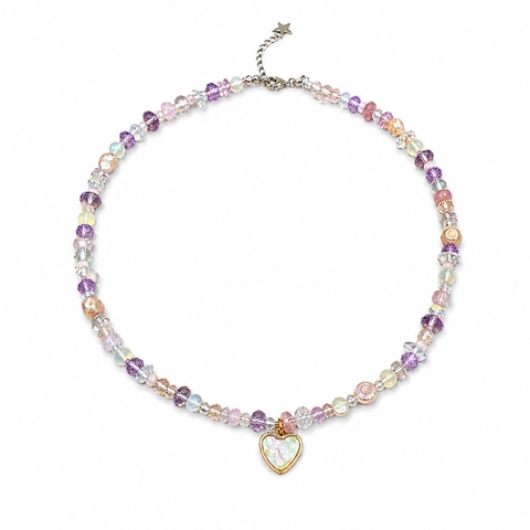 MERMAID - 'Annie Lilac' Natural Gemstone & Crystal Bead With Heart Pendant Necklace