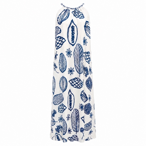 HUMANITY HANOI - Maxi Dress in Blue Tropical Pattern