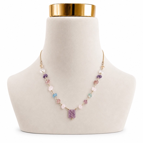 MERAKI TOWN - Mix Stone Necklace In Rose Quartz