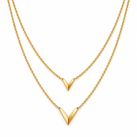 MIALIE - 18K Gold Plated Double Chain Necklace With Letter V