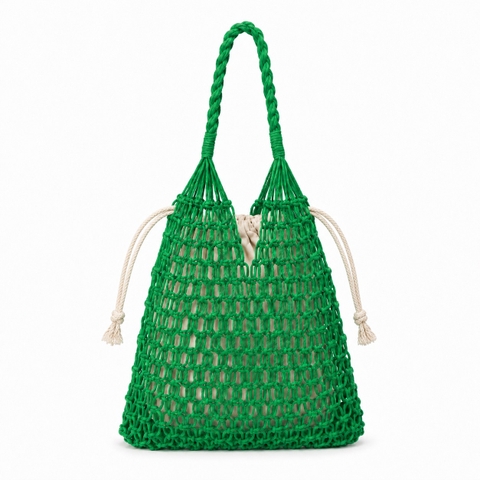 Cotton Macrame Market Tote Bag in Green