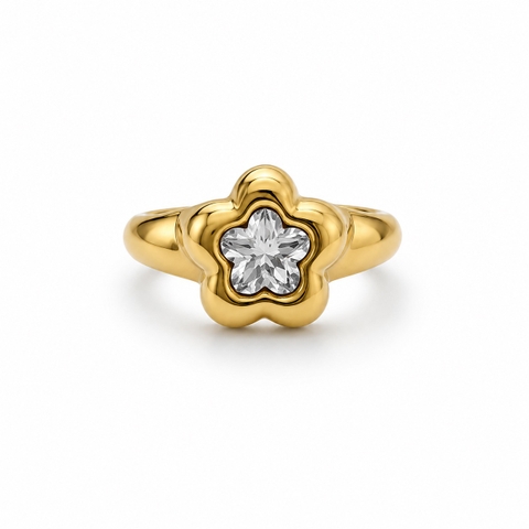 ROUGE - 18K Gold Plated Flower Ring With Rhinestone