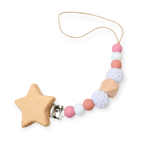 Baby ‘Star’ Macrame Pacifier Holder in Pink