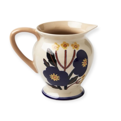 BAT TRANG - Ceramic Pitcher in Blue Bloom With Pink Handle