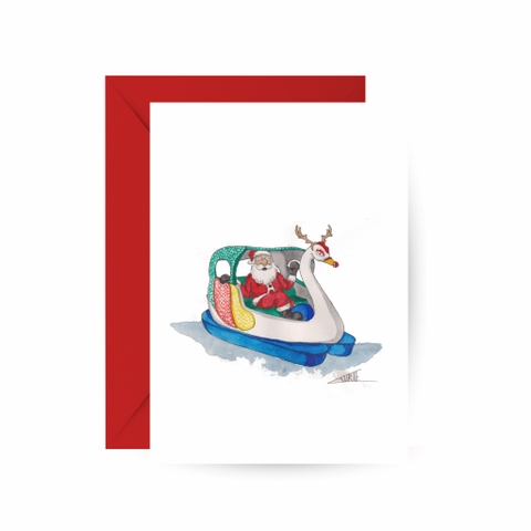 LAURIE DRAWS - ‘Santa On Swan Boat' Christmas Card