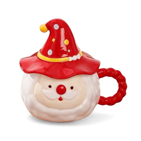 CHRISTMAS - Ceramic Short Mug With Lid in Red Santa