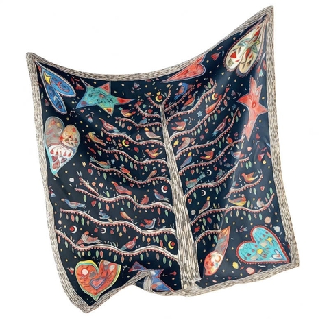 SQUARE SCARF - ‘Tree Of Life’ in Black