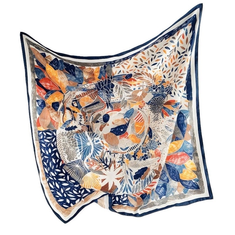 SQUARE SCARF - ‘Spring Time’ in Navy