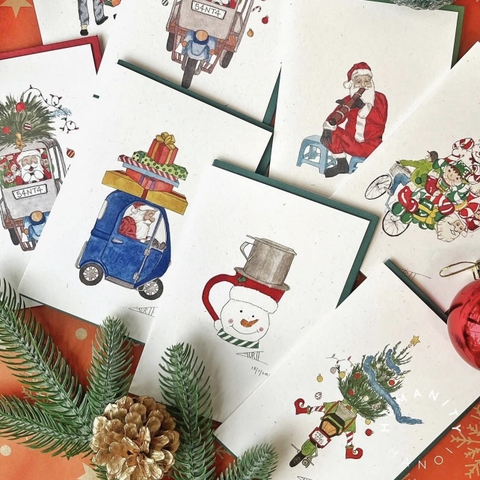 LAURIE DRAWS - ‘Woman With Ornament Basket' Christmas Card