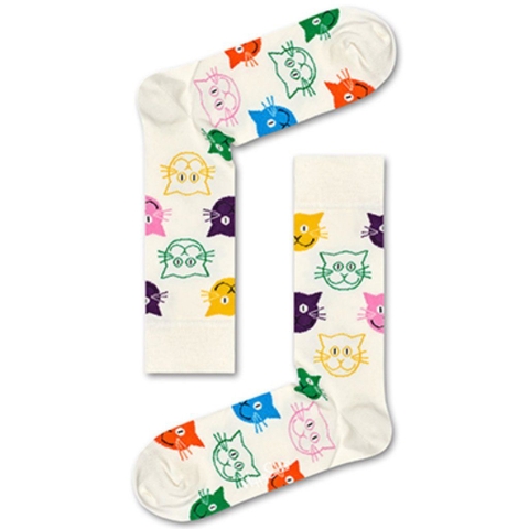 CREW SOCKS - Colorful Cats In White