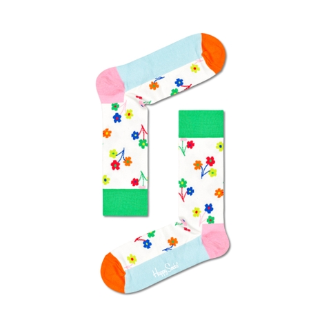 CREW SOCKS - Colorful Flowers In White
