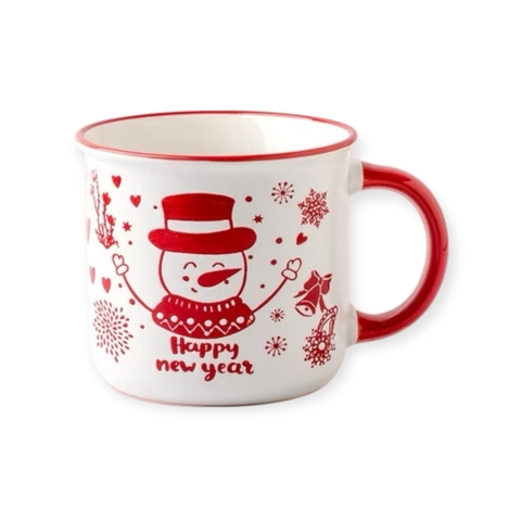 CHRISTMAS - Ceramic Short Mug in Red Snowman