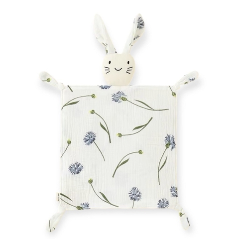 Bunny Muslin Comforter Blanket With Blue Flower Pattern