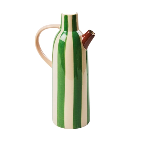 BAT TRANG - Ceramic Narrow Neck Pitcher In Green Striped