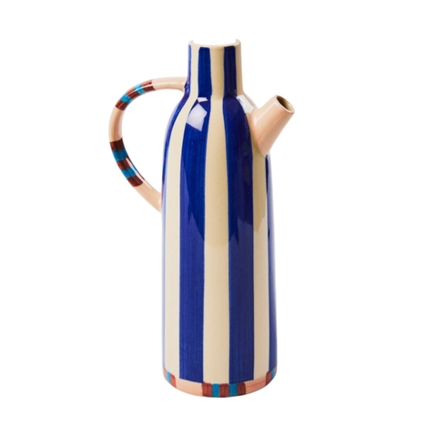 BAT TRANG - Ceramic Narrow Neck Pitcher In Navy Striped