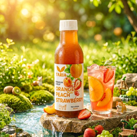 Syrup Cam Đào Dâu - Orange Peach Strawberry Syrup Taria (650 ml)