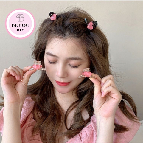 Kẹp Tóc Trái Tim Hàn Quốc, Kẹp Càng Cua Mini Dễ Thương Phối Màu Trong Suốt