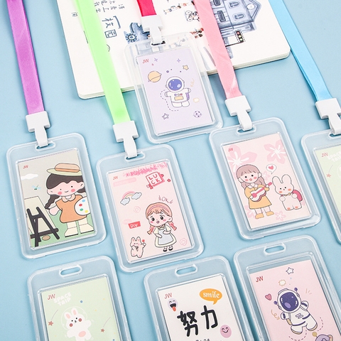 Dây Đeo Thẻ Học Sinh Trong Suốt Kawaii - Vỏ Bọc Thẻ Sinh Viên, CCCD Hoạt Hình Dễ Thương