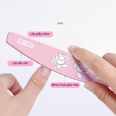 Dũa Móng Tay Bán Nguyệt Độ Nhám 100/180, Họa Tiết Thỏ Dễ Thương, Phụ Kiện Làm Nail Chuyên Nghiệp