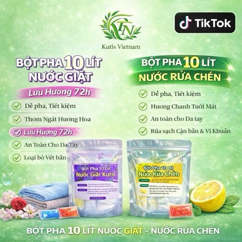 (Kutis- VietNam) combo 20 lít :  10 lít nước giặt + 10 lít nước rửa chén (TẶNG 1 XẢ VẢI 100ML) Bột tự pha, dễ dàng sử dụng, tiết kiệm,  làm sạch cho gia đình, quán ăn, nhà hàng, giặt sấy ủi, thơm cả ngày