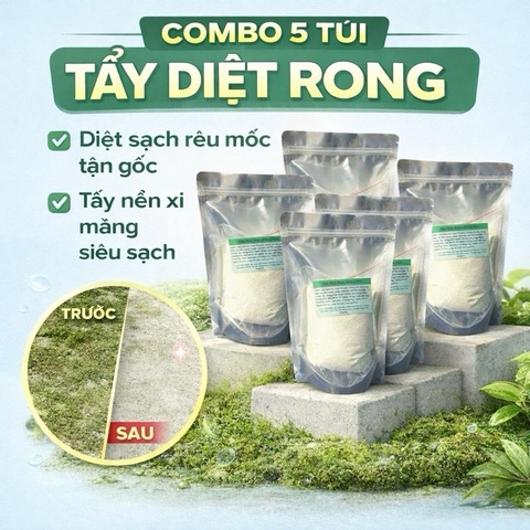 Combo 5 Túi Bột Tẩy Rong Rêu 500g Tổng 2.5kg Tiết Kiệm Làm Sạch Nền Xi Măng Tại Nhà Pha 25 Lít Nước Rửa Chén Diệt Tảo Rong Rêu