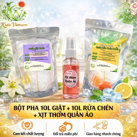 (Tặng xịt thơm ) Combo 20 lít gồm 10 lít nước giặt + 10 lít nước rửa chén . Tự pha tiết kiệm chi phí, làm sạch quần áo chén bát cho gia đình nội trợ, nhà hàng quán ăn , khách sạn