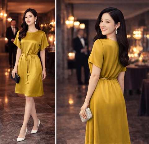 Đầm Lụa Suông Katosa Phối Dây Eo-DKTS29022026