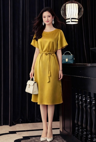 Đầm Lụa Suông Katosa Phối Dây Eo-DKTS29022026