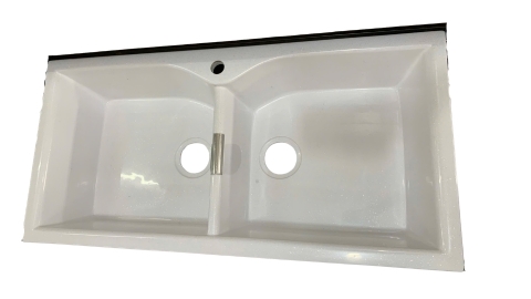 Chậu Rửa Chén Đá Honorcy 2 Hộc Trắng Kim Tuyến 10048