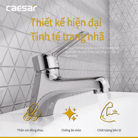 Vòi lavabo chậu rửa mặt Caesar B330CU nóng lạnh kèm nút xả nhấn