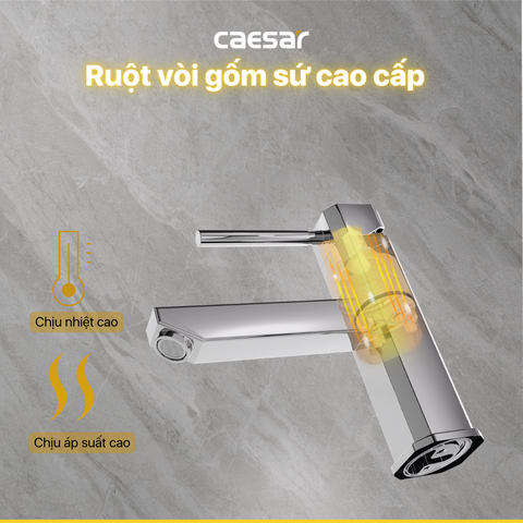 Vòi lavabo chậu rửa mặt Caesar B460CU nóng lạnh kèm nút xả nhấn