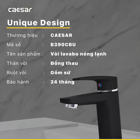Vòi lavabo chậu rửa mặt Caesar B390CBU nóng lạnh kèm nút xả nhấn