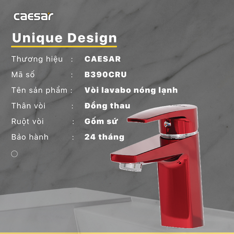Vòi Lavabo Caesar B390CRU Màu Đỏ Nóng Lạnh kèm nút xả nhấn