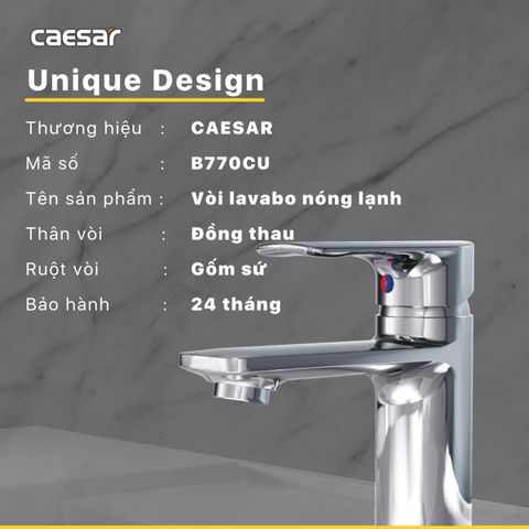 Vòi lavabo chậu rửa mặt Caesar B770CU nóng lạnh kèm nút xả nhấn