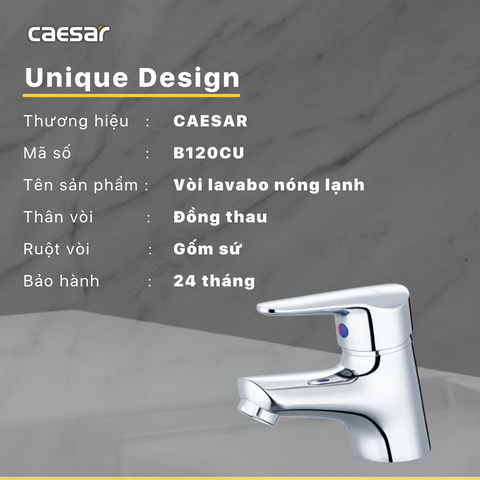 Vòi lavabo chậu rửa mặt Caesar B120CU nóng lạnh xả nhấn