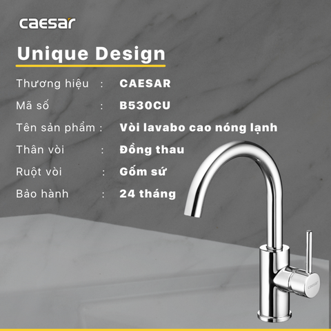 Vòi lavabo chậu rửa mặt Caesar B530CU nóng lạnh kèm nút xả nhấn