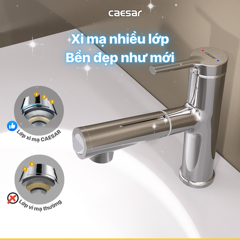 Vòi Lavabo Caesar B196C Dây Rút Nóng Lạnh