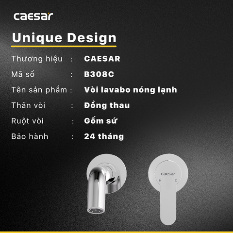 Vòi lavabo chậu rửa mặt Caesar B308C gắn tường nóng lạnh