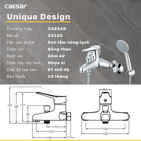 Vòi sen tắm nóng lạnh Caesar S333C