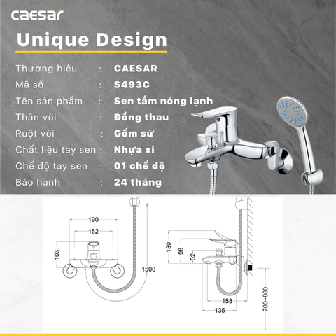 Vòi sen tắm nóng lạnh Caesar S493C
