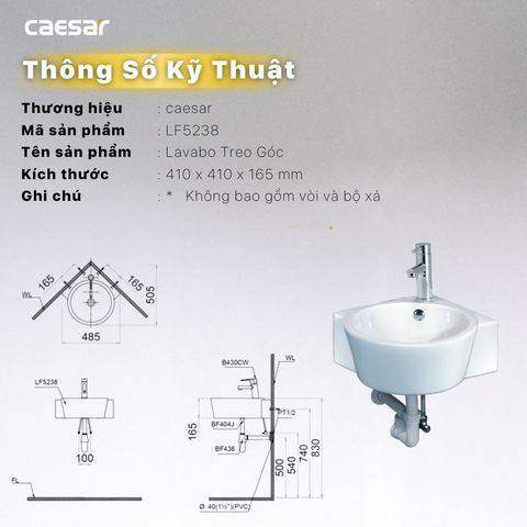 Lavabo chậu rửa mặt Caesar LF5238 treo góc