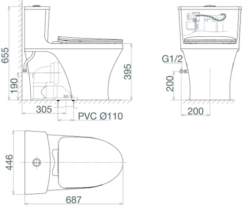 Bàn cầu một khối Viglacera HL2