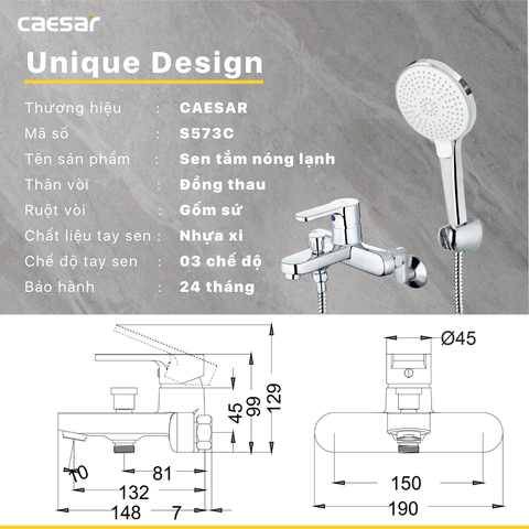 Vòi sen tắm nóng lạnh Caesar S573C