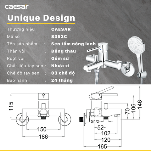 Vòi sen tắm nóng lạnh Caesar S353C