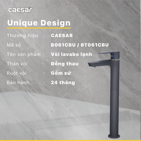 Vòi Lavabo Caesar B061CBU Lạnh Thân Cao Màu Đen