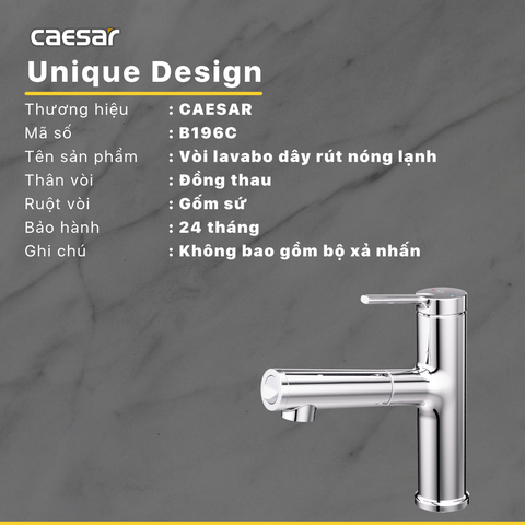 Vòi Lavabo Caesar B196C Dây Rút Nóng Lạnh
