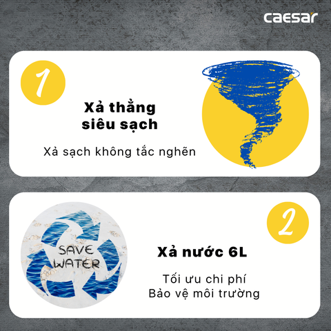 Bồn cầu 2 khối Caesar CT1338 xả 1 nhấn nắp thường